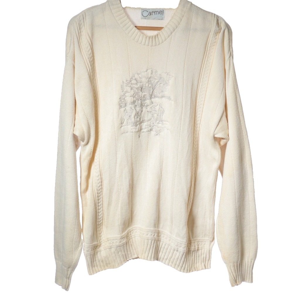 Vtg‎ Golfer Embroidered Pullover Sweater Carmel Preppy Knit USA 80s Men L